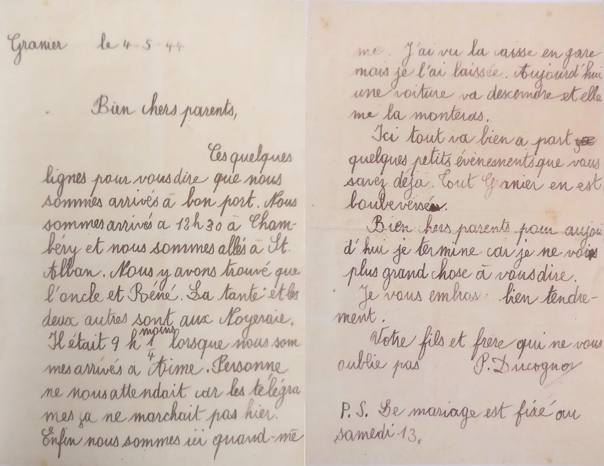 Mai 1944. Le dernière lettre de Pierrot à ses parents.